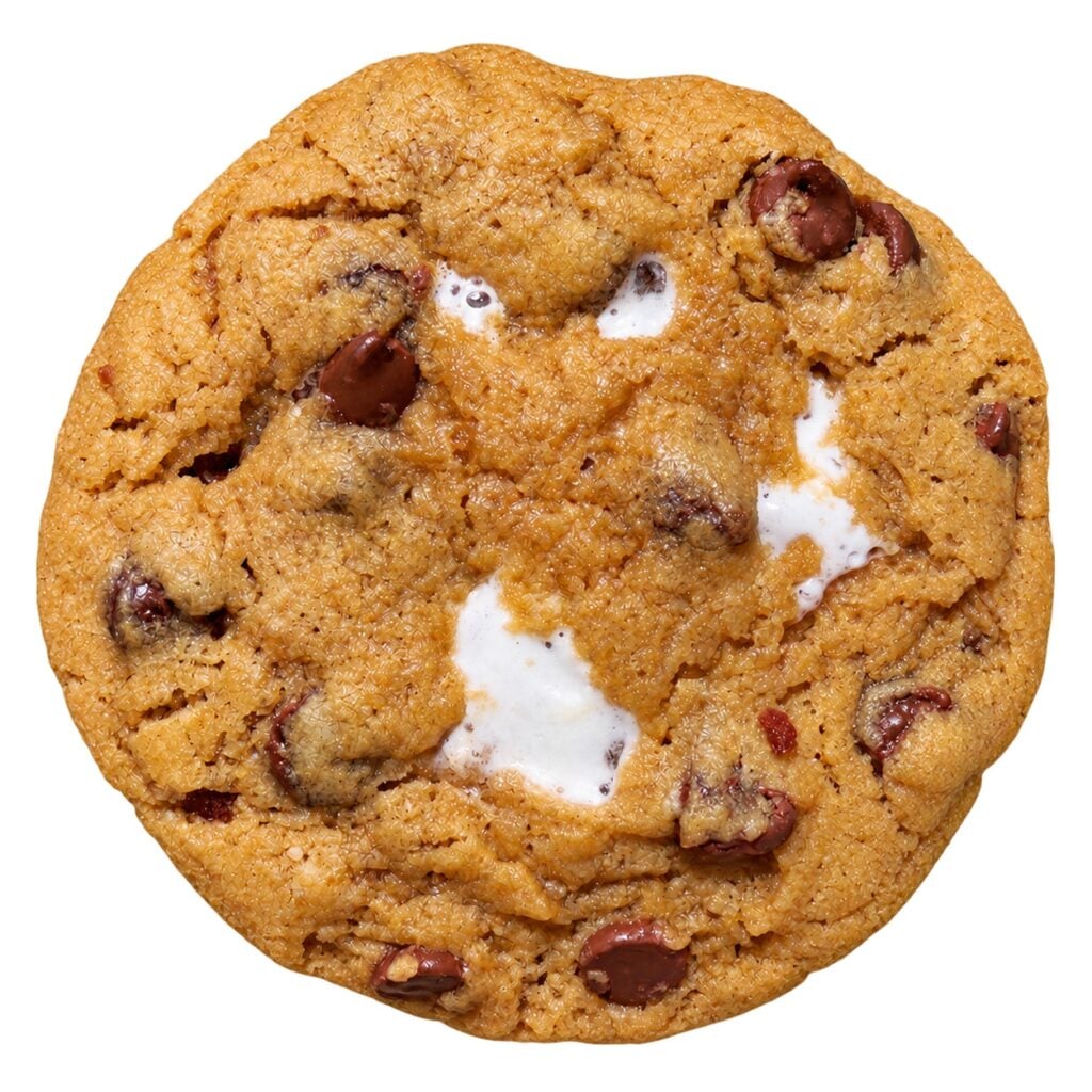 S’mores cookie with chocolate pieces and toasted marshmallow