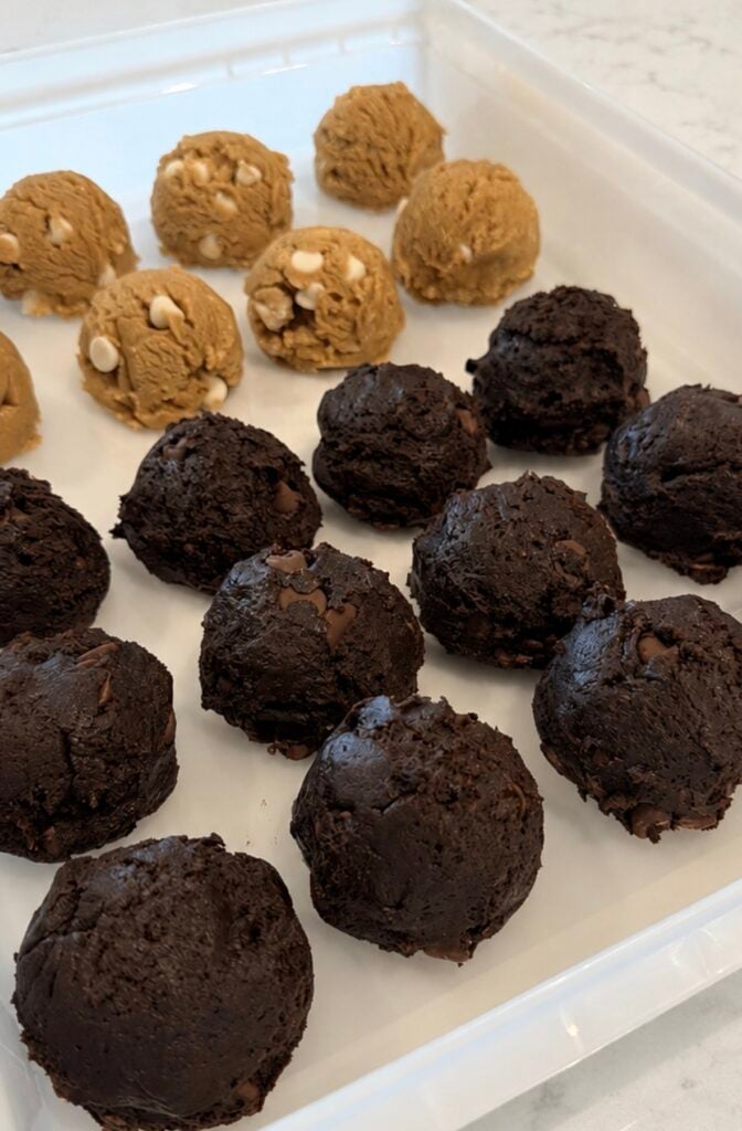 Scoops of brown butter cookie dough ready for baking