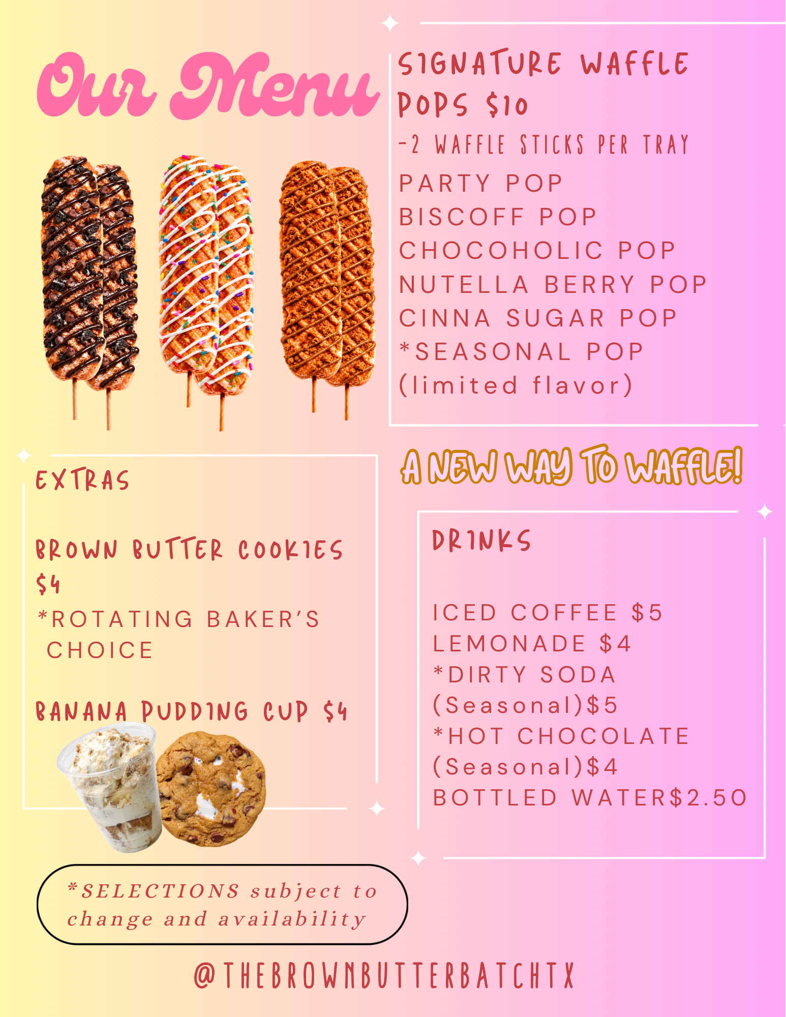 The Brown Butter Batch original printed food truck menu