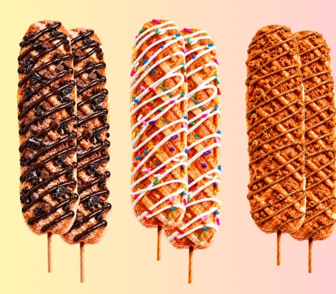 Three styles of Brown Butter Batch waffle pops